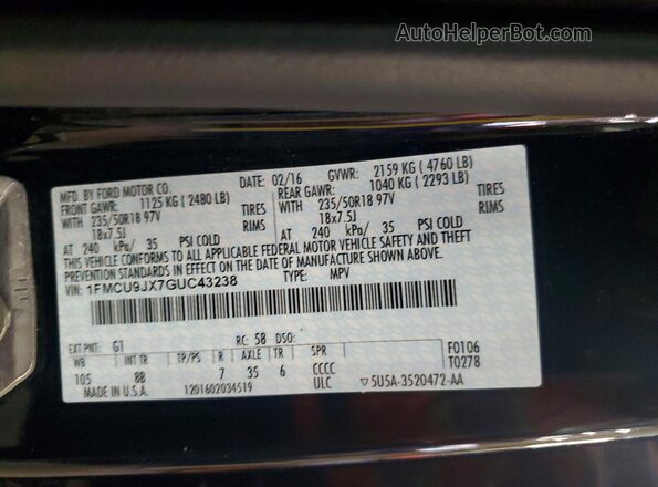 1FMCU9JX7GUC43238 2016 FORD ESCAPE Black Սալոնի 360 աստիճան տեսք