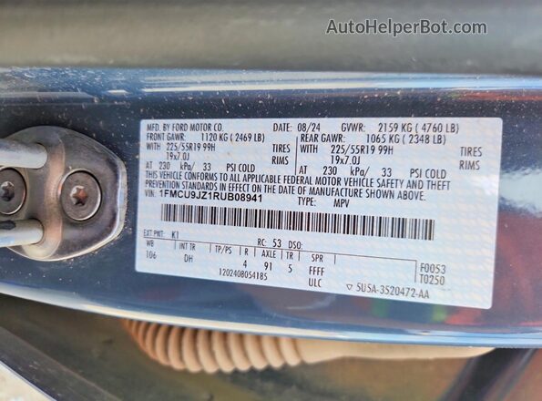 1FMCU9JZ1RUB08941 2024 FORD ESCAPE Синий Вид наклейки с VIN-кодом