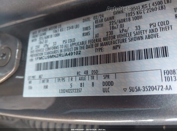 1FMCU9MN2RUA49102 2024 FORD ESCAPE Серый Вид подкапотного пространства