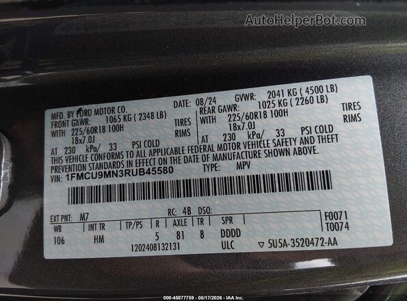 1FMCU9MN3RUB45580 2024 FORD ESCAPE Серый Вид подкапотного пространства