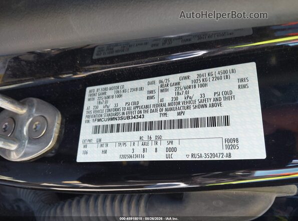 1FMCU9MN3SUB34343 2025 FORD ESCAPE Black Vista del compartimento del motor