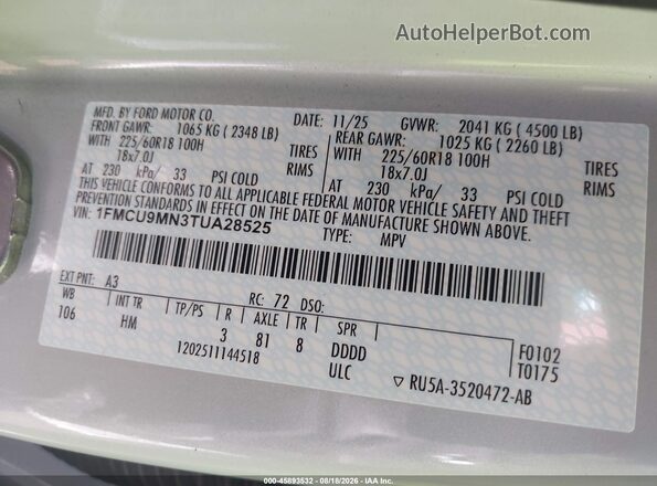 1FMCU9MN3TUA28525 2026 FORD ESCAPE Gray Vista del compartimento del motor