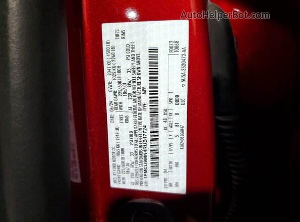 1FMCU9MN4RUB17724 2024 FORD ESCAPE Красный Вид наклейки с VIN-кодом