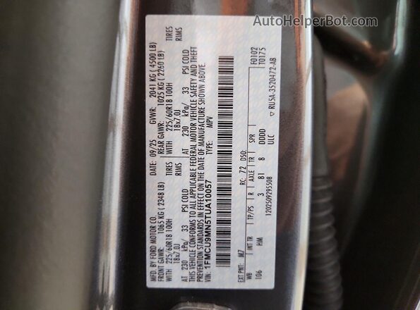1FMCU9MN5TUA10057 2026 FORD ESCAPE Gray VIN sticker view