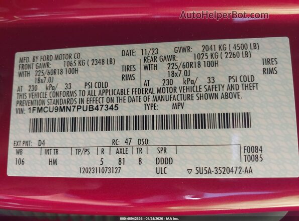 1FMCU9MN7PUB47345 2023 FORD ESCAPE Красный Вид подкапотного пространства