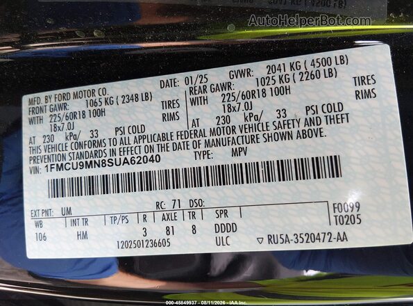1FMCU9MN8SUA62040 2025 FORD ESCAPE Black ძრავის განყოფილების ხედი