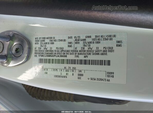 1FMCU9MNXPUA38698 2023 FORD ESCAPE White ძრავის განყოფილების ხედი