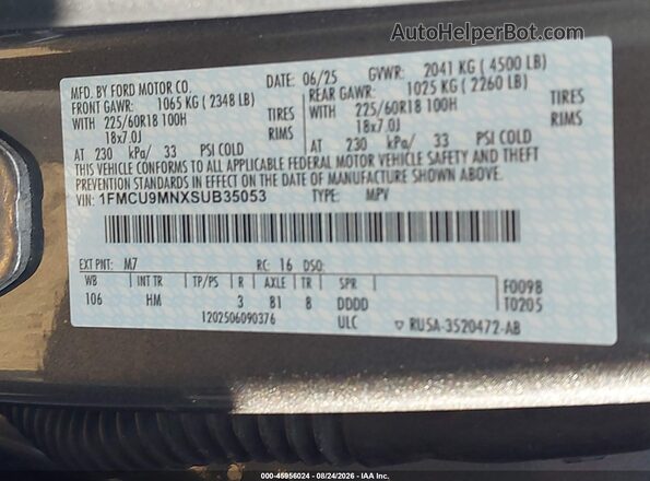 1FMCU9MNXSUB35053 2025 FORD ESCAPE Серый Вид подкапотного пространства
