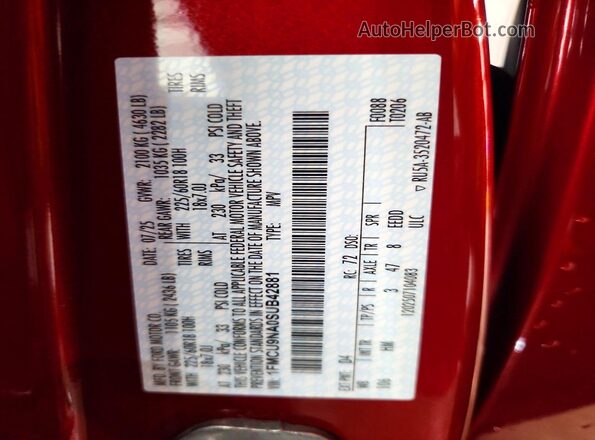 1FMCU9NA0SUB42881 2025 FORD ESCAPE Red სალონის 360-გრადუსიანი ხედი