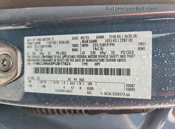 1FMCU9NA5PUB17823 2023 FORD ESCAPE Blue VIN կոդի պիտակի տեսք