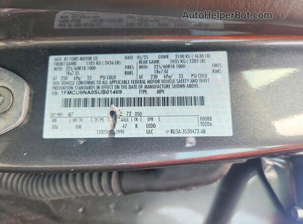 1FMCU9NA9SUB01469 2025 FORD ESCAPE Gray VIN կոդի պիտակի տեսք
