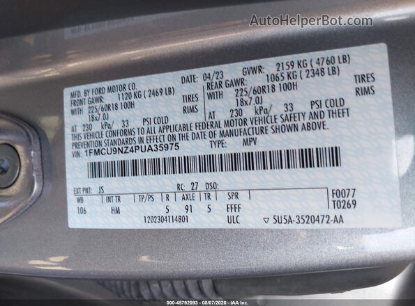 1FMCU9NZ4PUA35975 2023 FORD ESCAPE Silver Շարժիչի բաժամունքի տեսք
