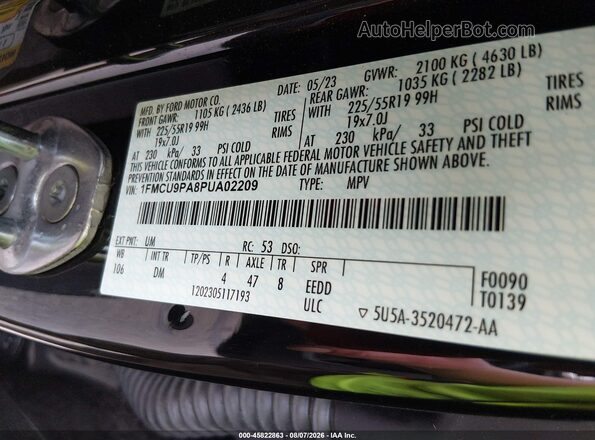 1FMCU9PA8PUA02209 2023 FORD ESCAPE Black Вид підкапотного простору