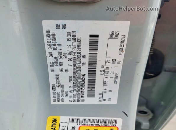 1FMDE5BH8NLB85693 2022 FORD BRONCO Серый Вид наклейки с VIN-кодом