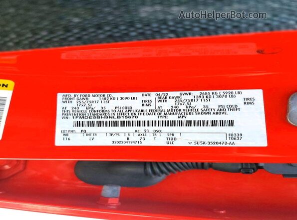1FMDE5BH9NLB15670 2022 FORD BRONCO Red Engine compartment view