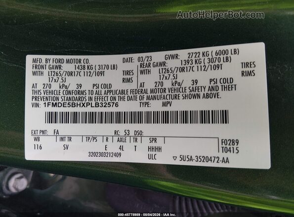 1FMDE5BHXPLB32576 2023 FORD BRONCO Green Engine compartment view