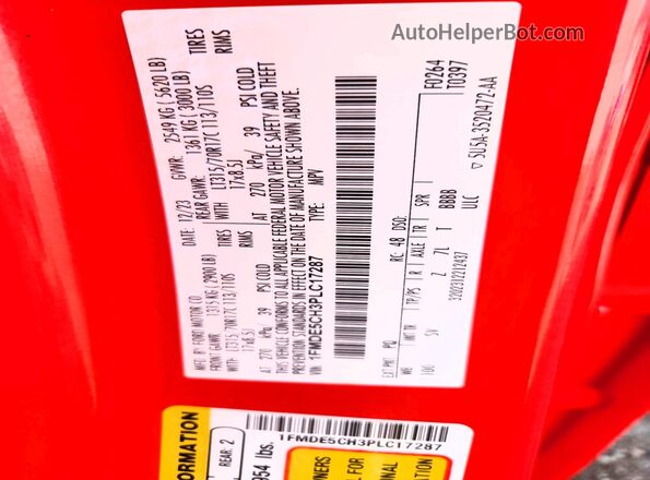 1FMDE5CH3PLC17287 2023 FORD BRONCO Red VIN կոդի պիտակի տեսք