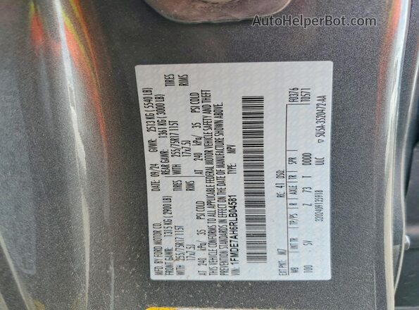 1FMDE7AH6RLB04581 2024 FORD BRONCO Gray Widok naklejki z numerem VIN