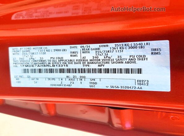 1FMDE7AH8RLB13315 2024 FORD BRONCO Red Widok wnętrza 360 stopni