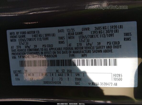 1FMDE7BH5SLB80328 2025 FORD BRONCO Brown Շարժիչի բաժամունքի տեսք