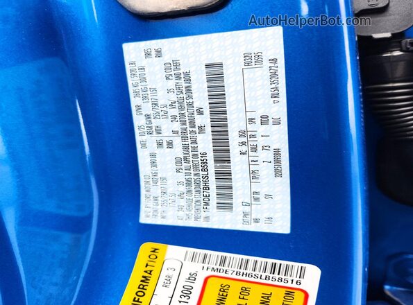 1FMDE7BH6SLB58516 2025 FORD BRONCO Blue Widok naklejki z numerem VIN