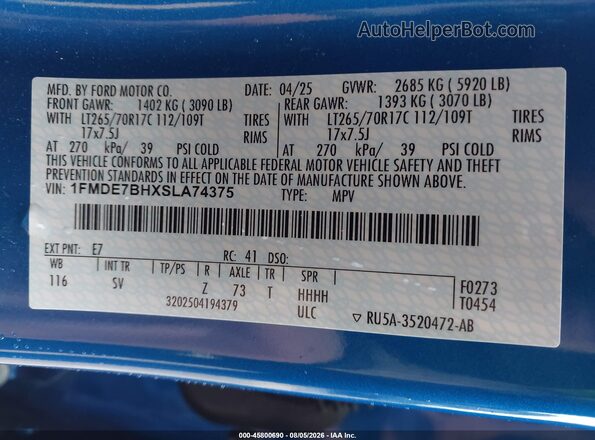 1FMDE7BHXSLA74375 2025 FORD BRONCO Blue Engine compartment view