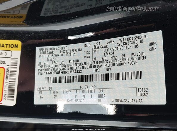 1FMDE8BH8RLB24822 2024 FORD BRONCO Black Вид підкапотного простору