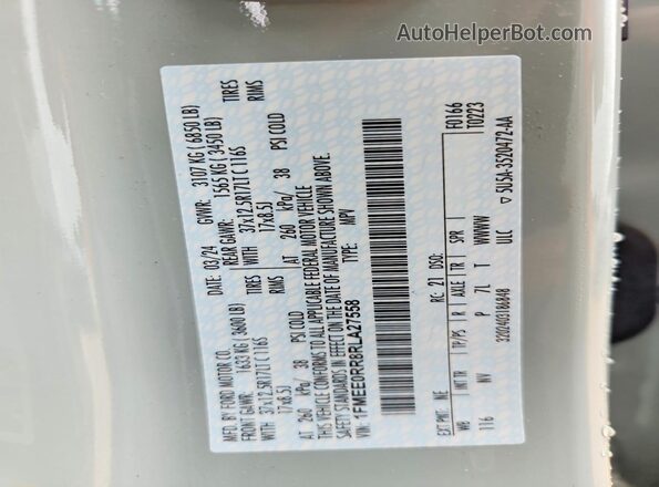 1FMEE0RR8RLA27558 2024 FORD BRONCO Серый Вид наклейки с VIN-кодом