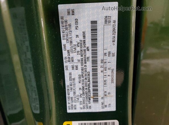1FMEE2BP8RLB43363 2024 FORD BRONCO Green VIN sticker view