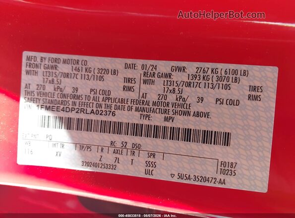 1FMEE4DP2RLA02376 2024 FORD BRONCO Red Вид підкапотного простору