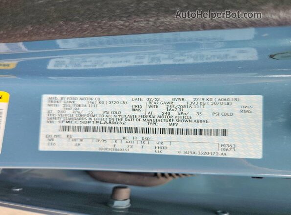 1FMEE5BP1PLA89032 2023 FORD BRONCO Blue VIN sticker view