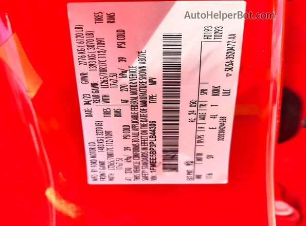 1FMEE5BP3PLB44306 2023 FORD BRONCO Red VIN sticker view