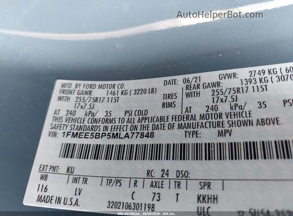 1FMEE5BP5MLA77848 2021 FORD BRONCO Blue Widok komory silnika
