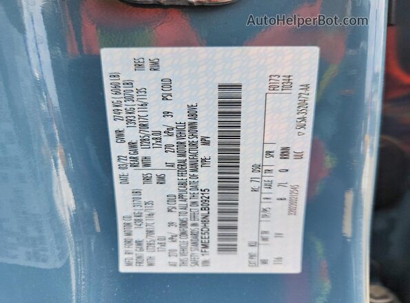 1FMEE5DH8NLB09215 2022 FORD BRONCO Blue VIN կոդի պիտակի տեսք