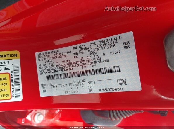 1FMEE5DP3PLA90941 2023 FORD BRONCO Красный Вид подкапотного пространства