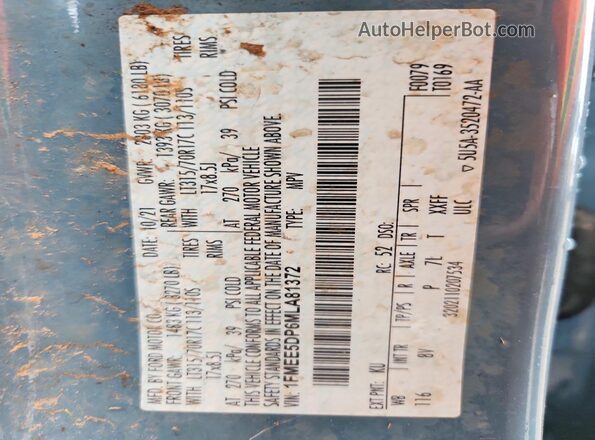 1FMEE5DP6MLA81372 2021 FORD BRONCO Blue Vista del compartimento del motor