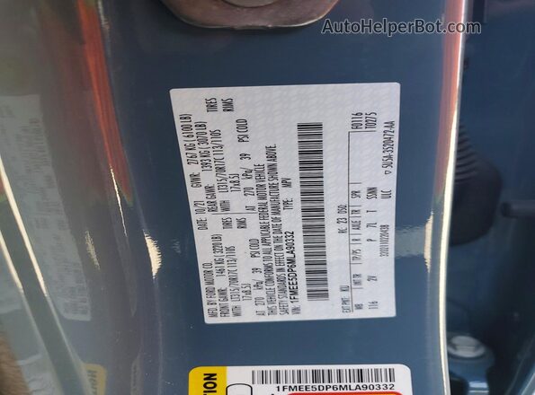 1FMEE5DP6MLA90332 2021 FORD BRONCO Blue VIN կոդի պիտակի տեսք