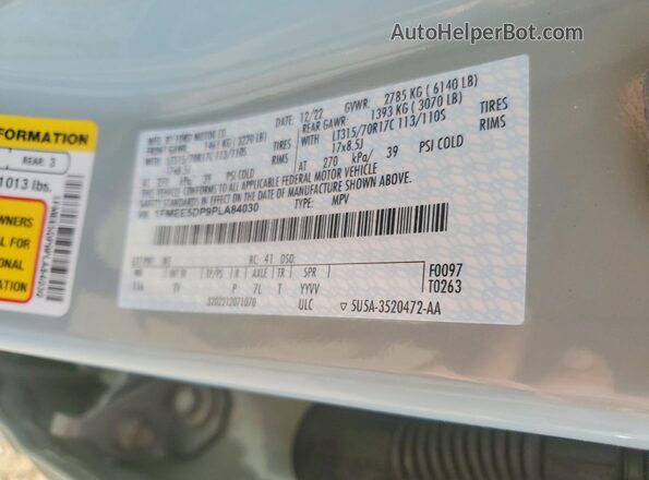 1FMEE5DP9PLA84030 2023 FORD BRONCO Gray Widok naklejki z numerem VIN