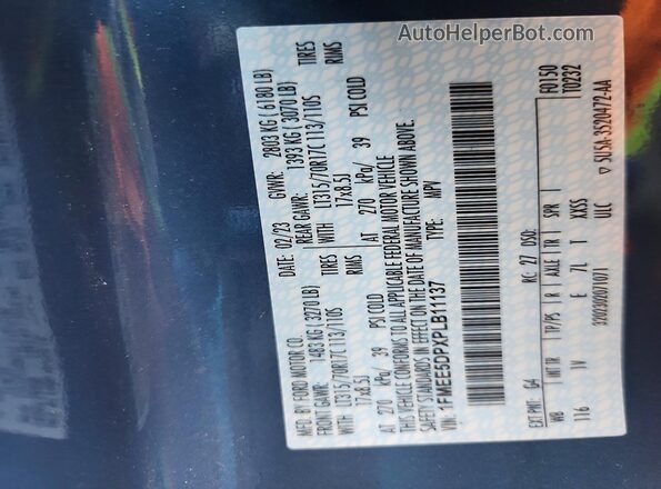 1FMEE5DPXPLB11137 2023 FORD BRONCO Blue VIN sticker view