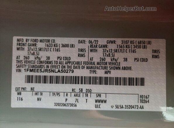 1FMEE5JR5NLA50279 2022 FORD BRONCO Gray VIN sticker view