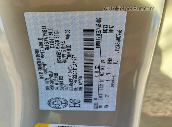 1FMEE8BP3TLA71787 2026 FORD BRONCO Cream Widok naklejki z numerem VIN
