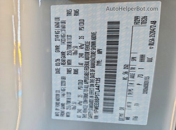 1FMEE8BP5TLA47135 2026 FORD BRONCO Gray VIN կոդի պիտակի տեսք