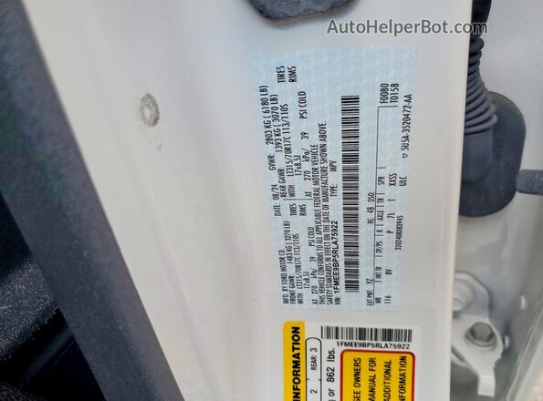 1FMEE9BP5RLA75922 2024 FORD BRONCO White Vista de la etiqueta del VIN