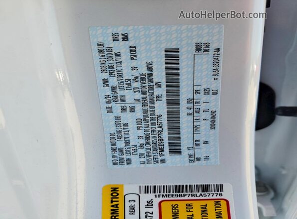 1FMEE9BP7RLA57776 2024 FORD BRONCO White VIN կոդի պիտակի տեսք