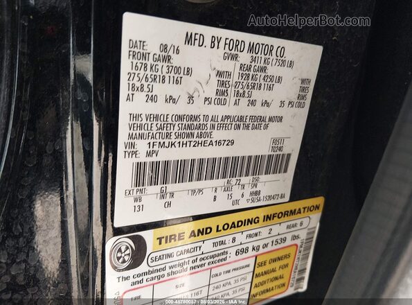 1FMJK1HT2HEA16729 2017 FORD EXPEDITION EL Black Engine compartment view