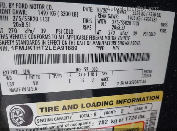1FMJK1HT2LEA91889 2020 FORD EXPEDITION Black Vista del compartimento del motor