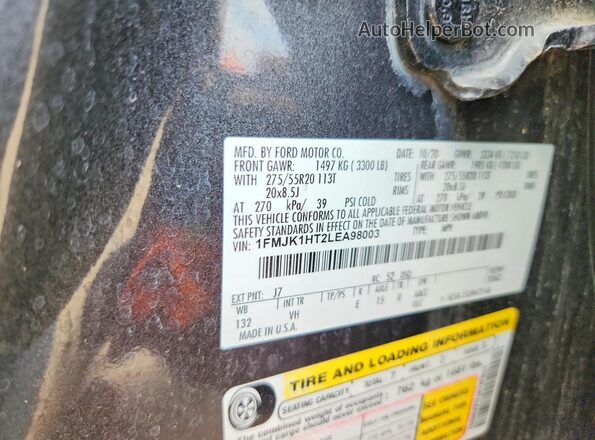 1FMJK1HT2LEA98003 2020 FORD EXPEDITION Charcoal VIN კოდის სტიკერის ხედი