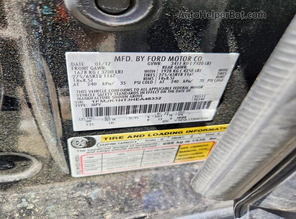 1FMJK1HT3HEA48332 2017 FORD EXPEDITION Black VIN კოდის სტიკერის ხედი