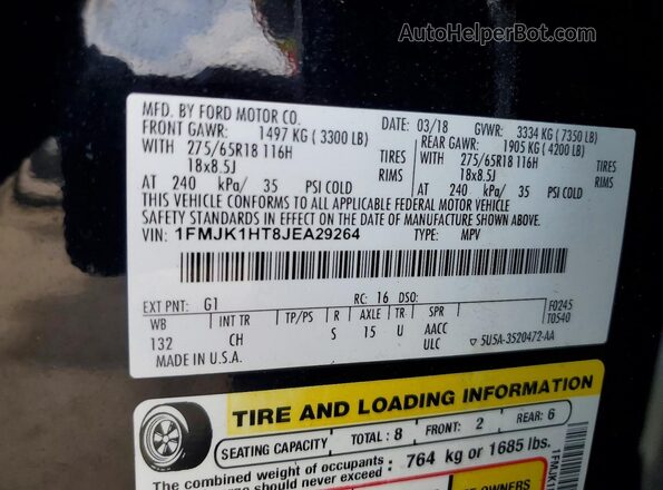 1FMJK1HT8JEA29264 2018 FORD EXPEDITION Black Вид наклейки з VIN-кодом