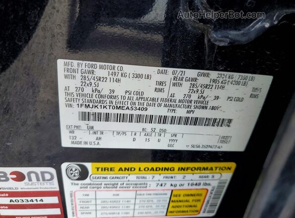 1FMJK1KT0MEA53409 2021 FORD EXPEDITION Black VIN sticker view